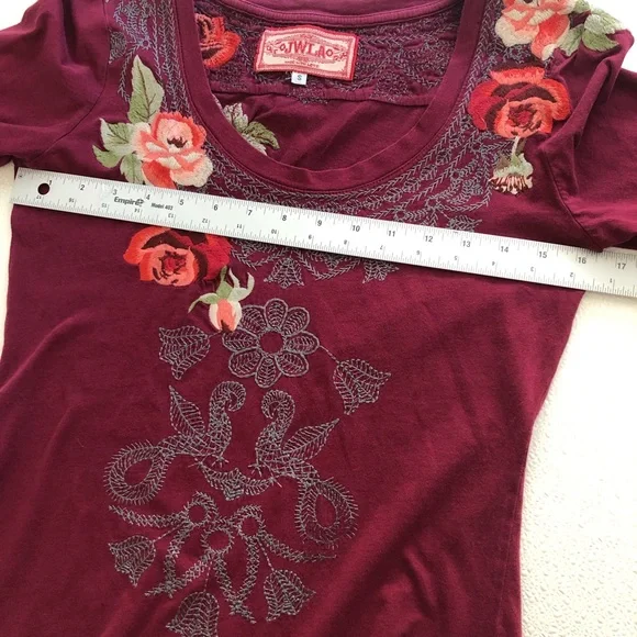 Johnny Was Burgundy Floral Embroidered Top - Picture 12 of 13